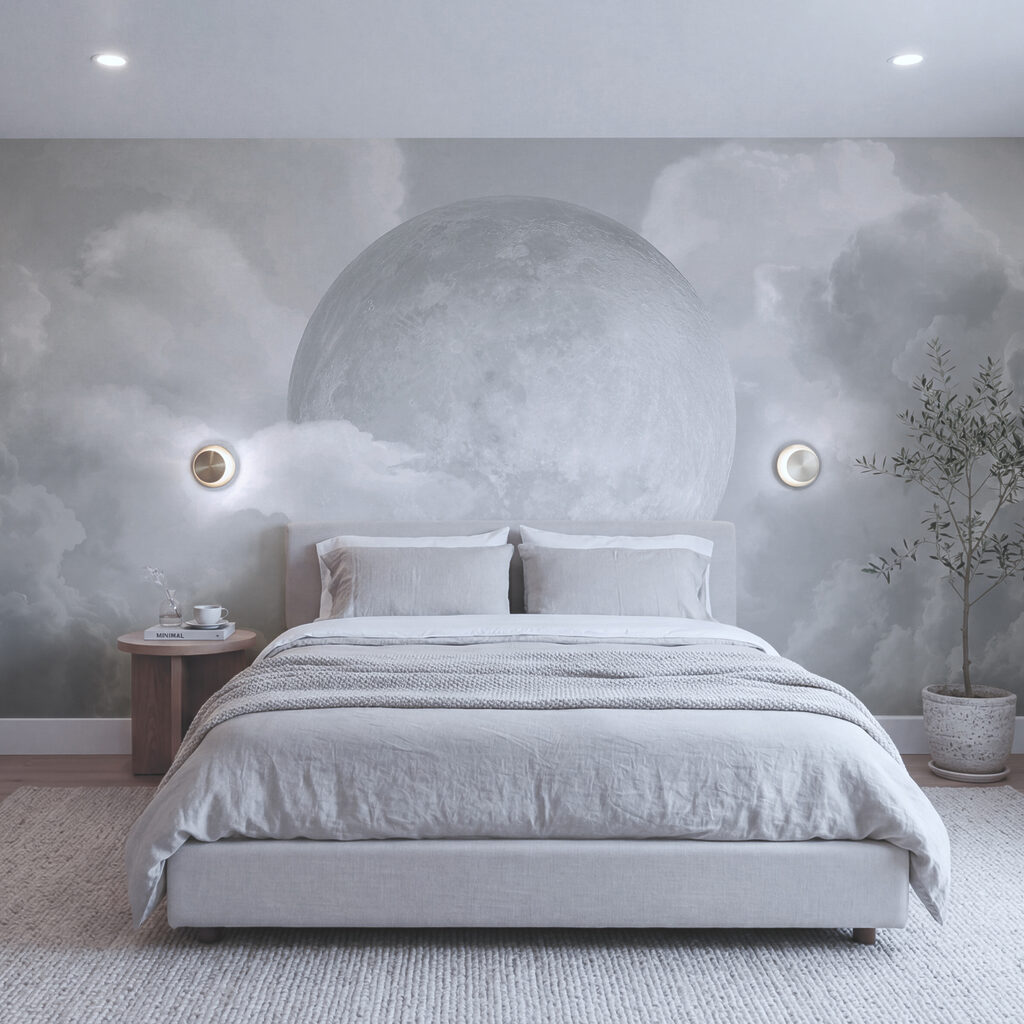 Luna tra le nuvole in un ambiente