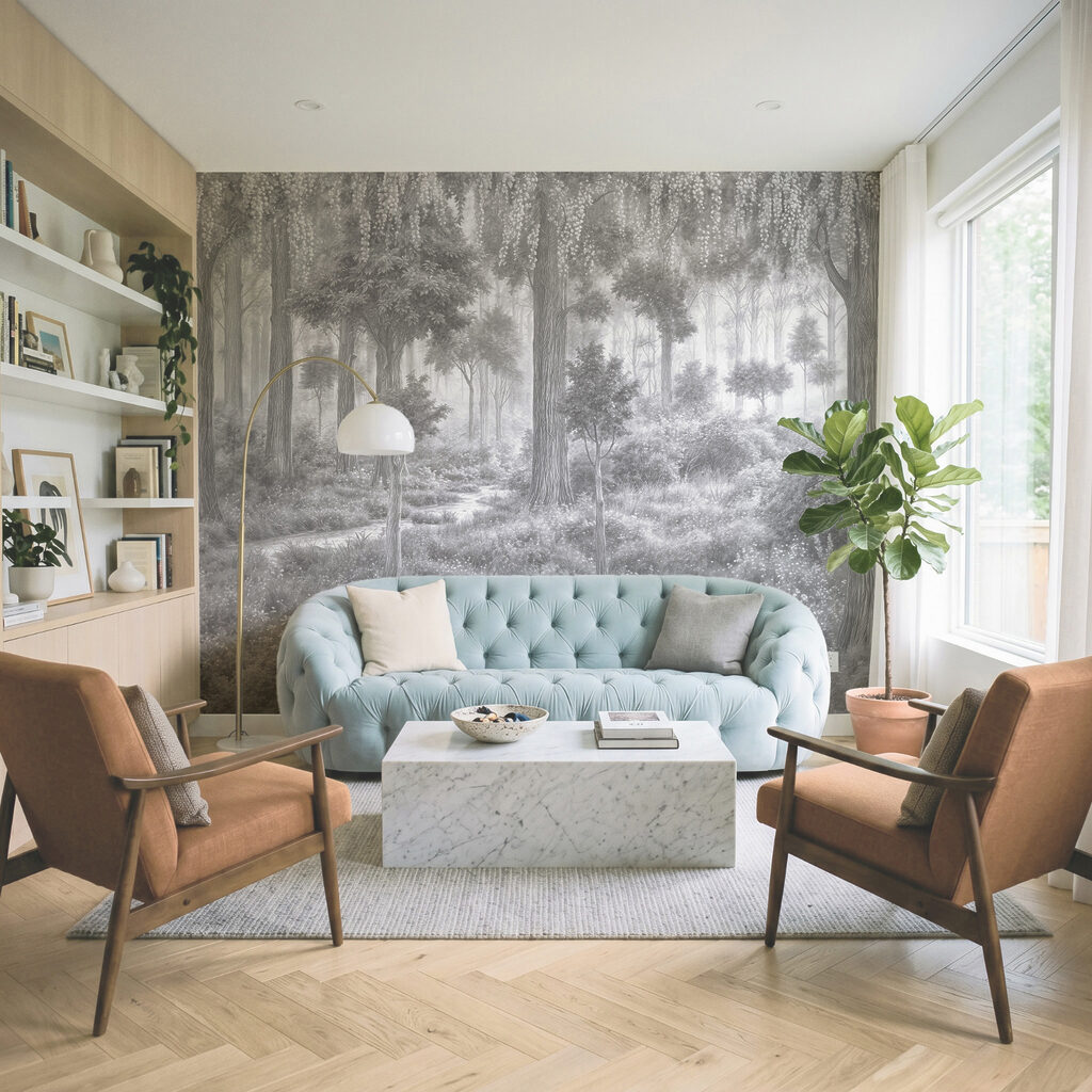 Luce obliqua fra tronchi — ambiente 2