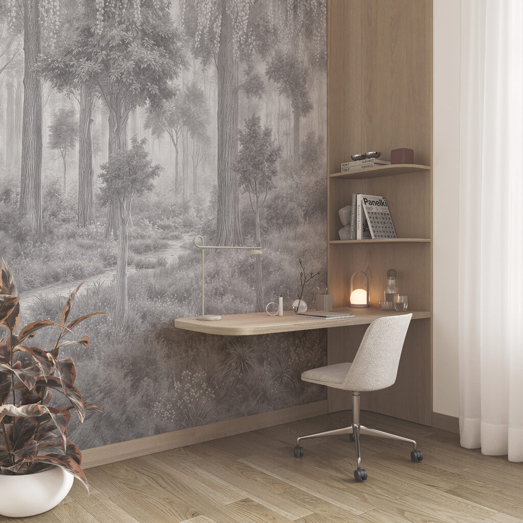 Luce obliqua fra tronchi — ambiente 3