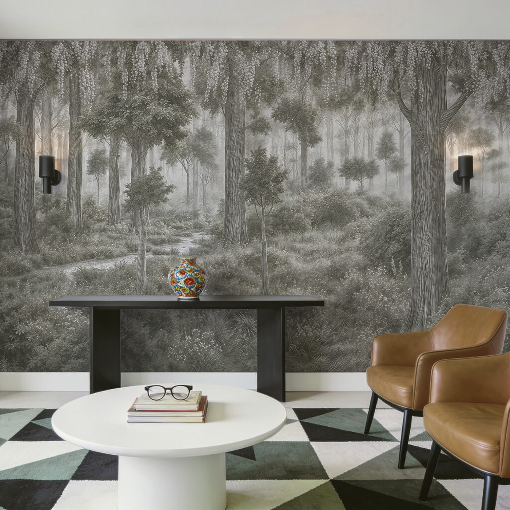 Luce obliqua fra tronchi — ambiente 2