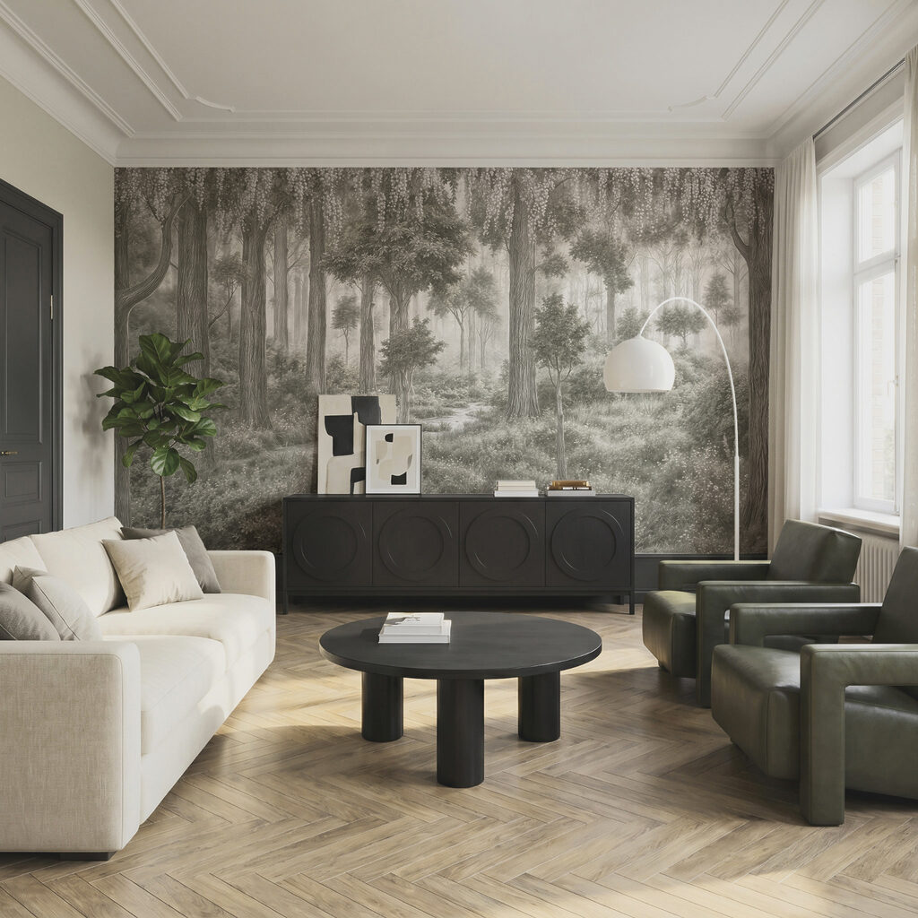 Luce obliqua fra tronchi — ambiente 3