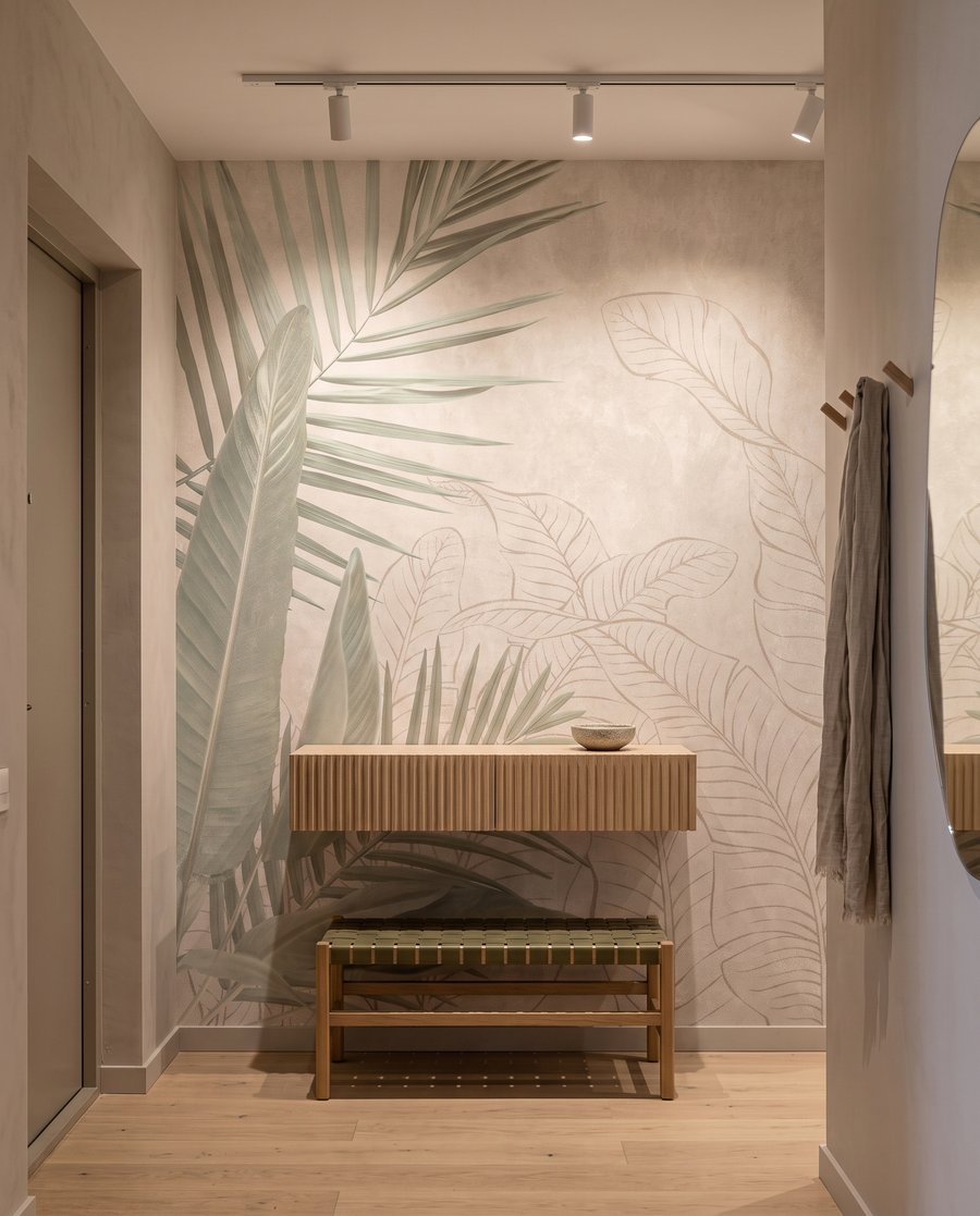 Foglie tropicali disegnate in un ambiente