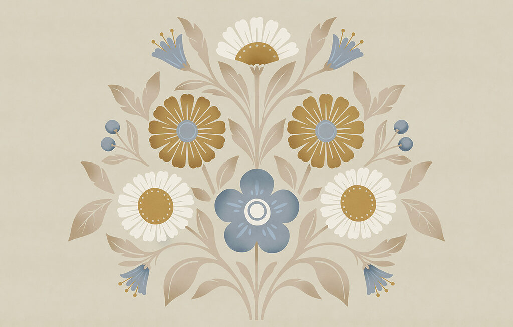 Fiori in ornamento tondo — design completo