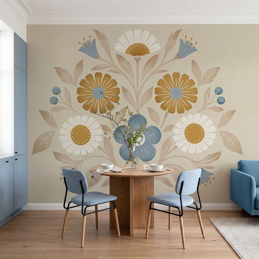 Fiori in ornamento tondo in un ambiente