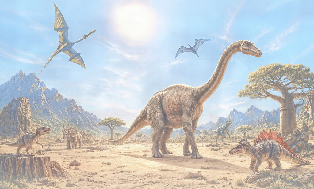 Dinosauri presso una pozza — design completo
