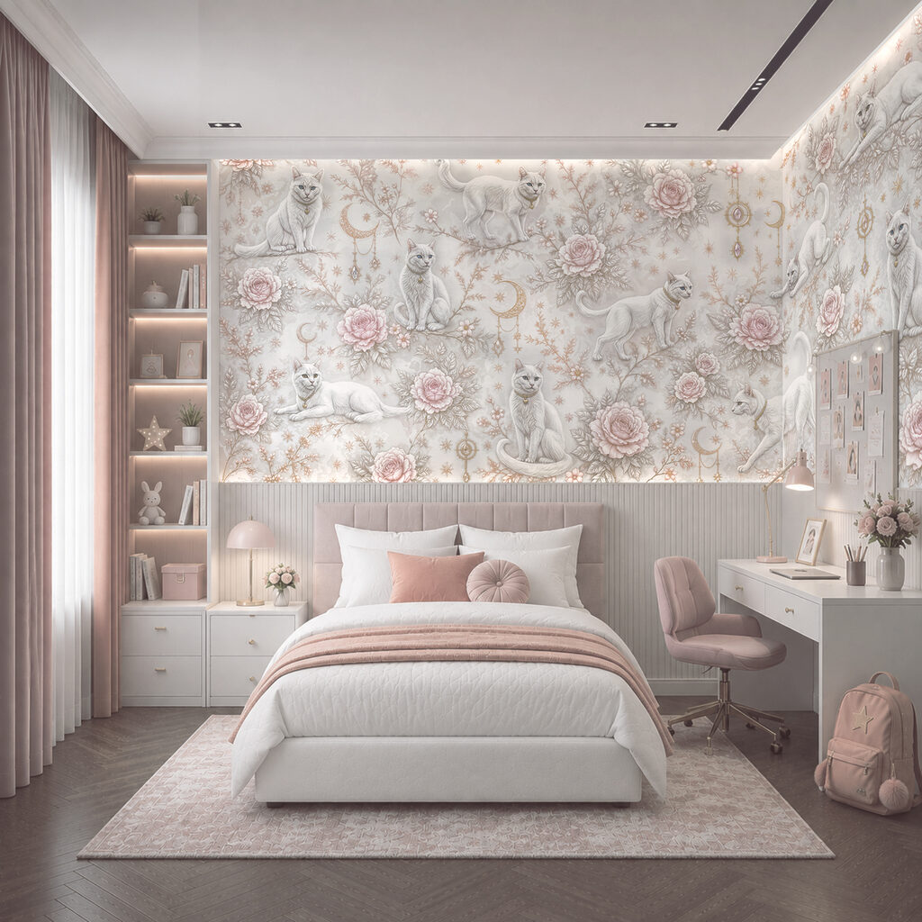 Gattini tra le rose in un ambiente