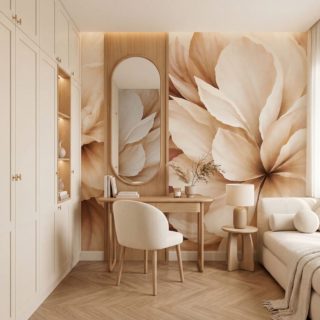 Grandi fiori in crema in un ambiente