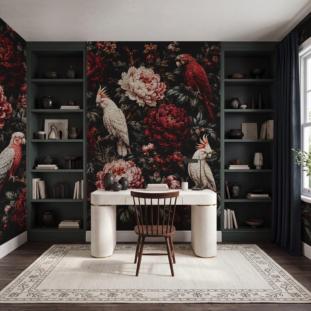 Uccelli su fiori rossi — ambiente 4