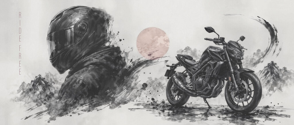 Moto tra le pennellate — design completo