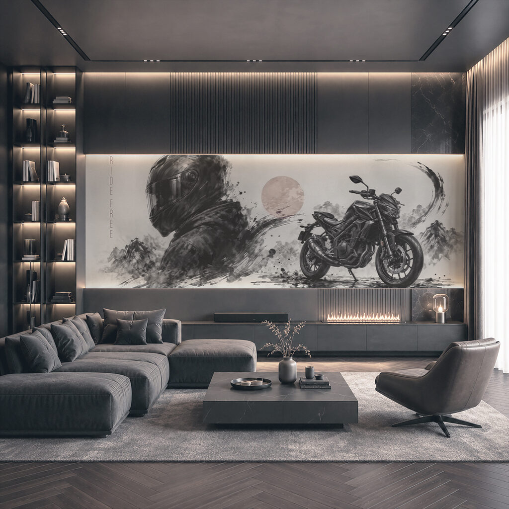 Moto tra le pennellate in un ambiente