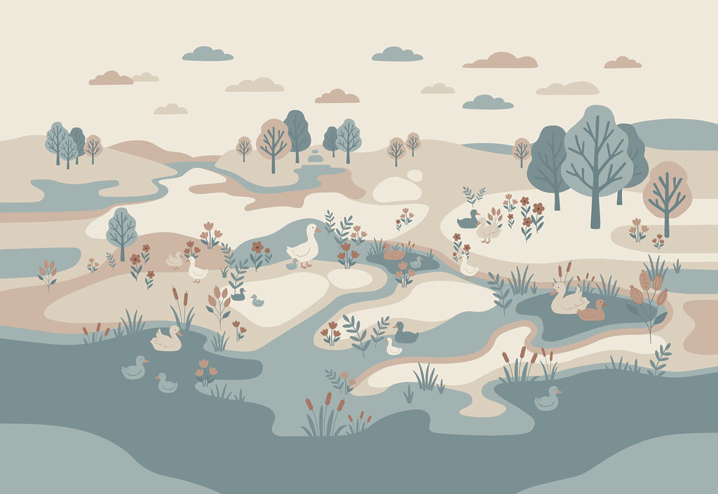 Anatre lungo l’acqua — design completo