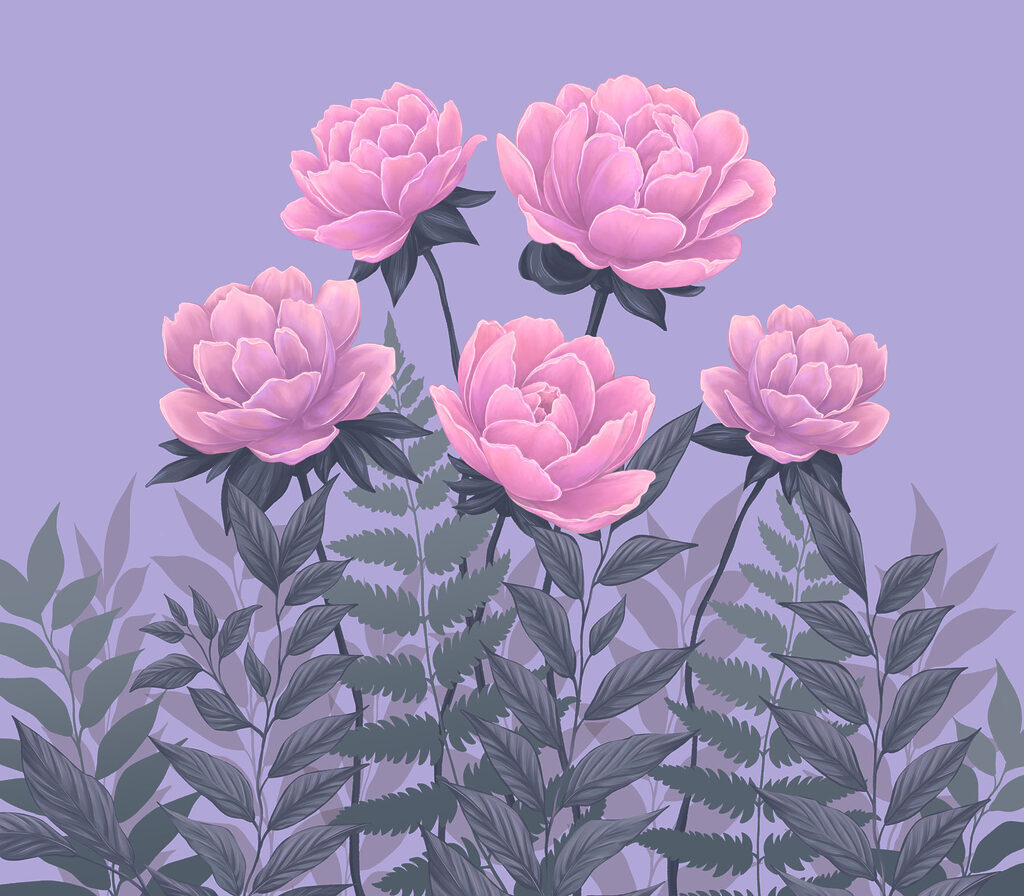 Fiori rosa su lilla — design completo