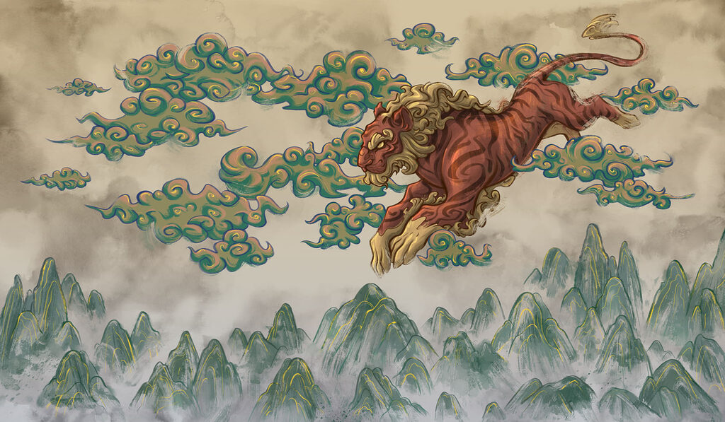 Tigre tra le nuvole — design completo