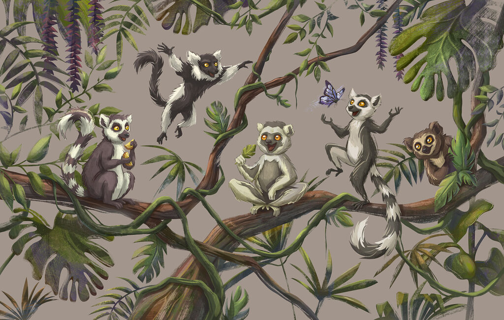 Lemuri dagli sguardi giocosi — design completo