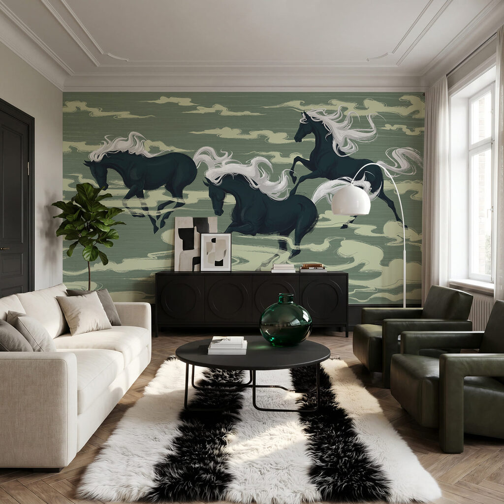 Cavalli tra nuvole stilizzate — ambiente 1