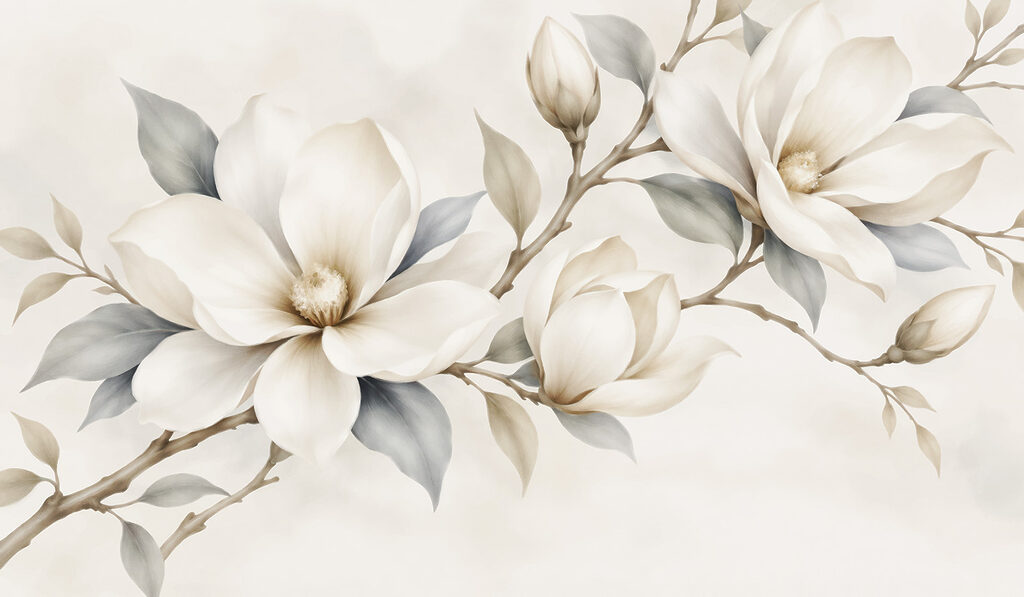 Fiori bianchi sui rametti — design completo