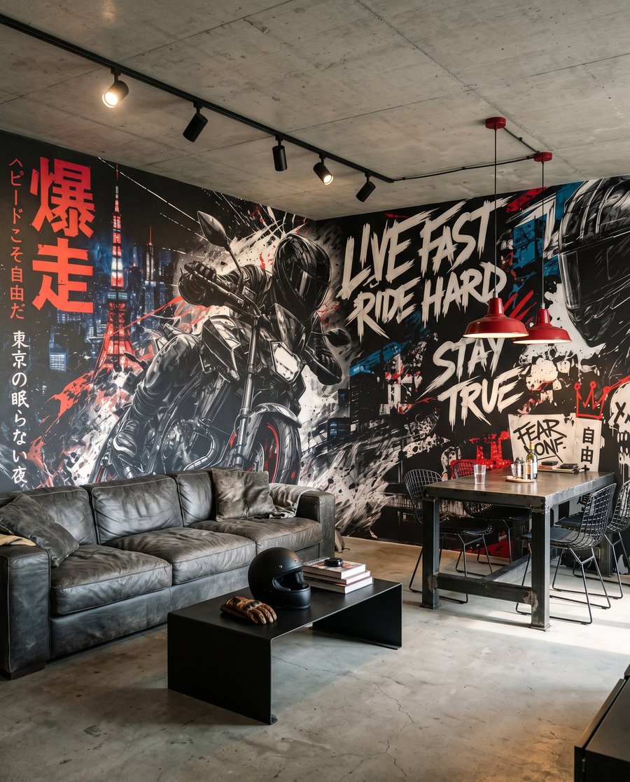 Moto tra i graffiti in un ambiente