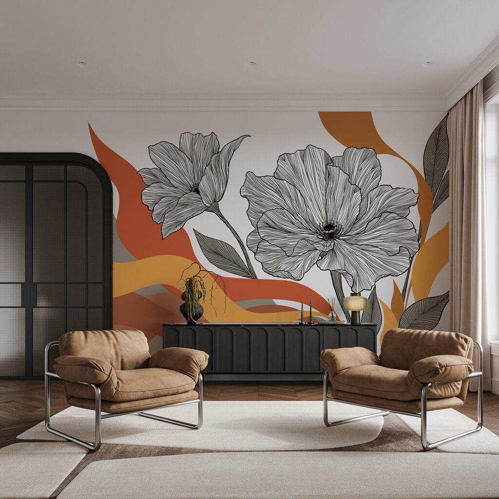 Fiori su fasce ondulate in un ambiente