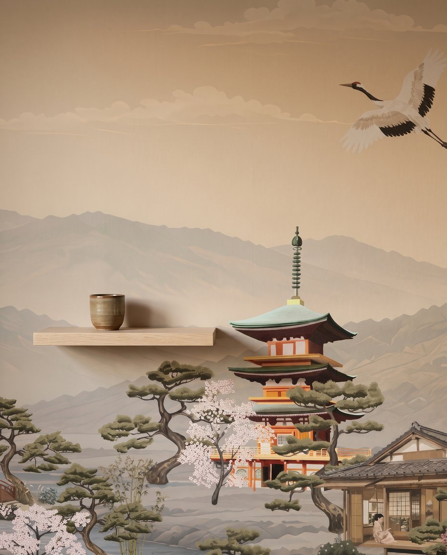 Pagoda davanti alla montagna — dettaglio