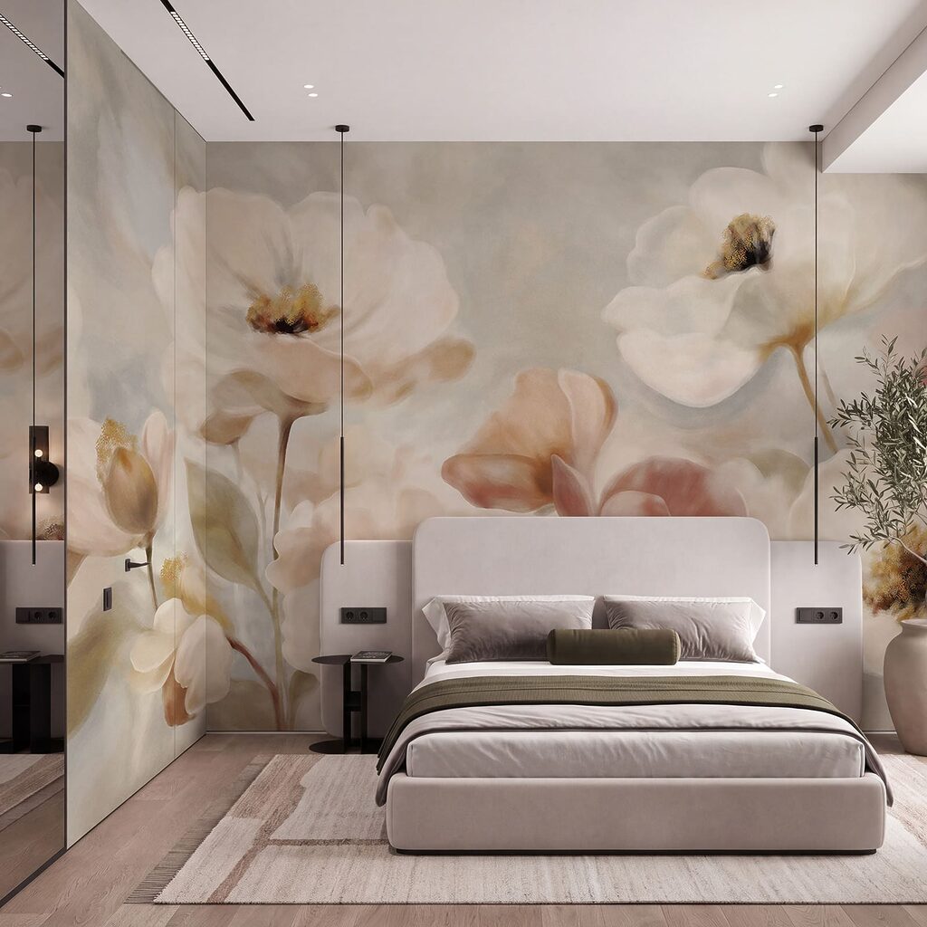 Fiori bianchi a pennellate in un ambiente