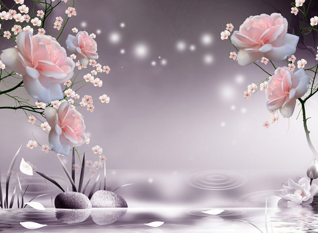 Fiori rosa sull’acqua — design completo