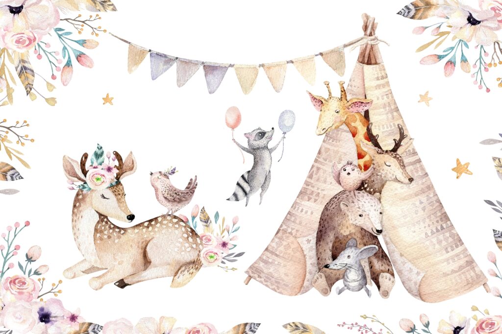Animali accanto alla tenda — design completo