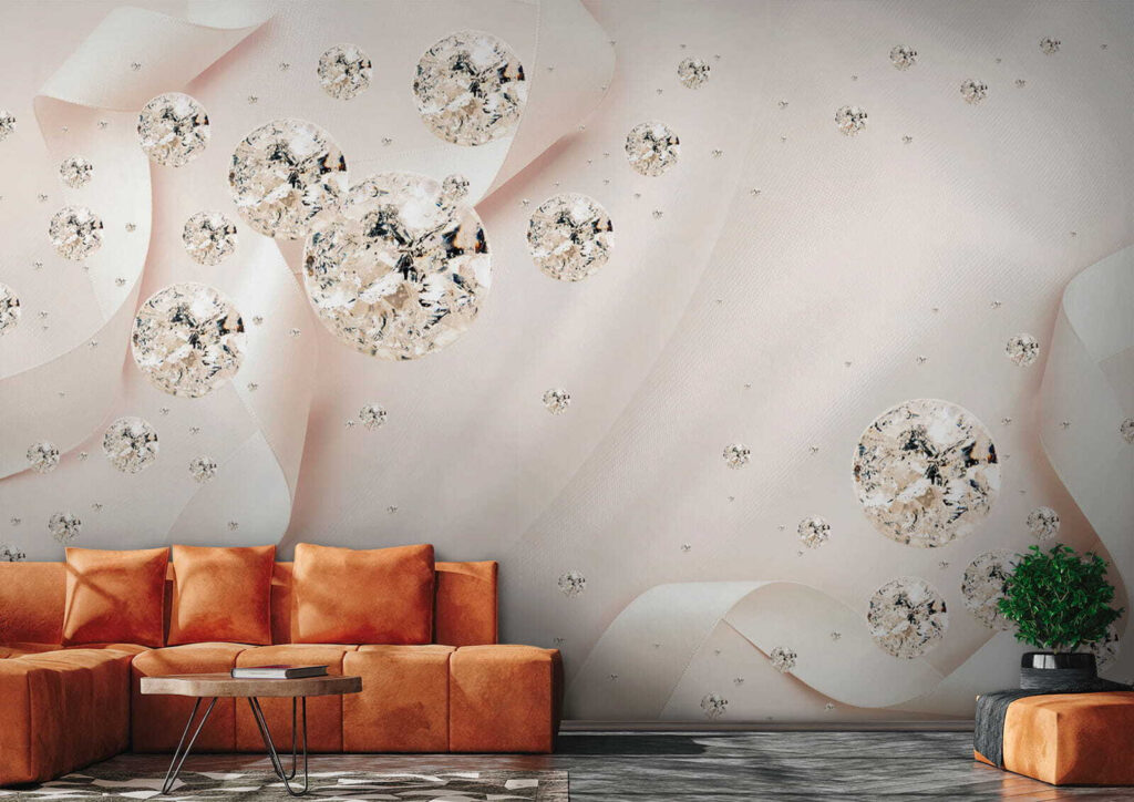 Sfere lucenti tra pieghe — ambiente 8