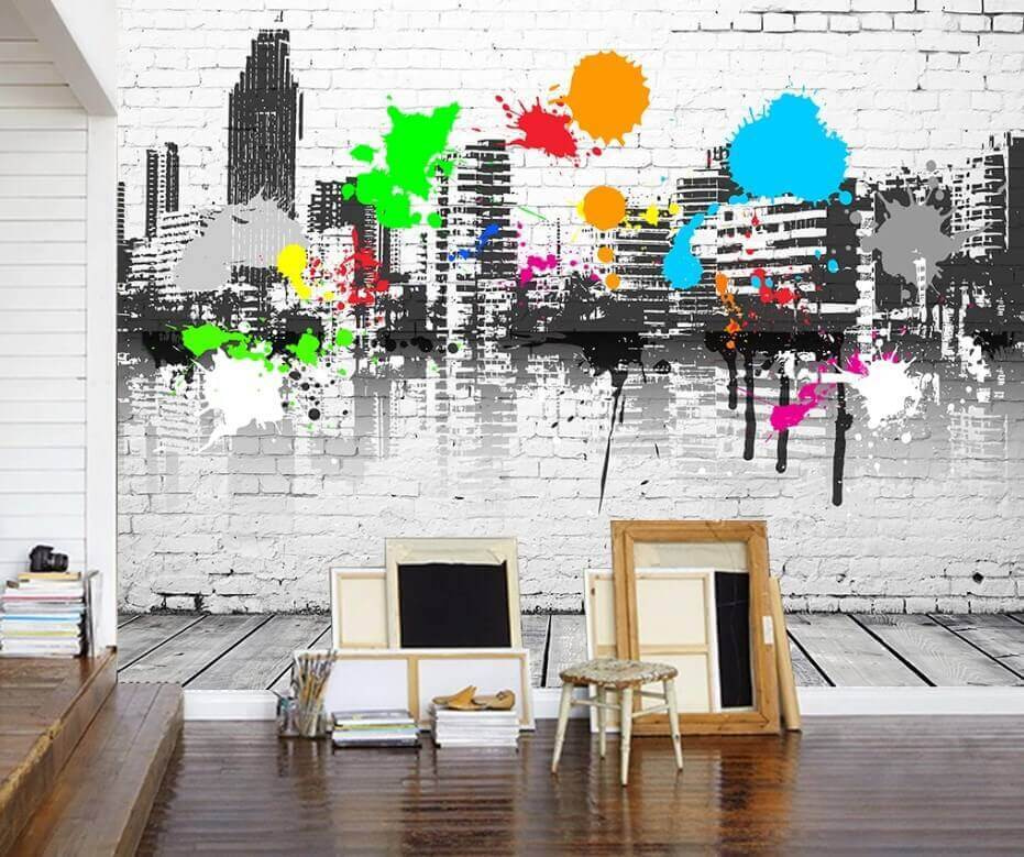 Skyline tra schizzi colorati — ambiente 1