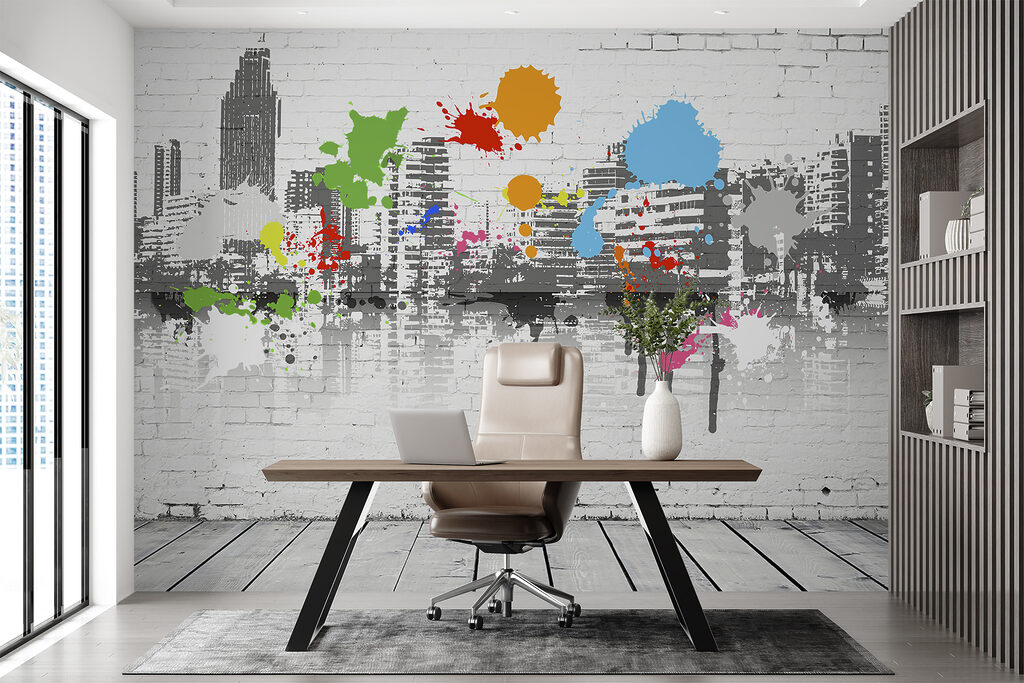 Skyline tra schizzi colorati — ambiente 2