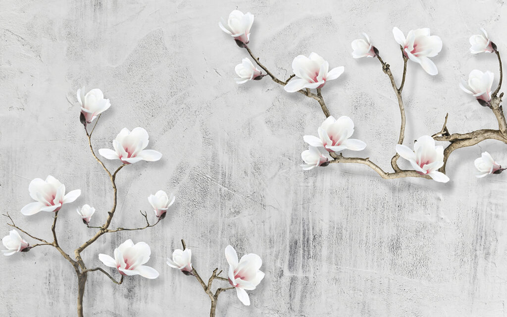 Fiori bianchi su grigio — design completo
