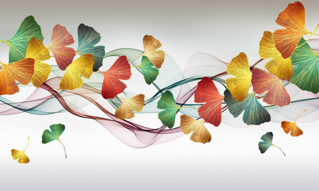 Foglie lungo nastri colorati — design completo