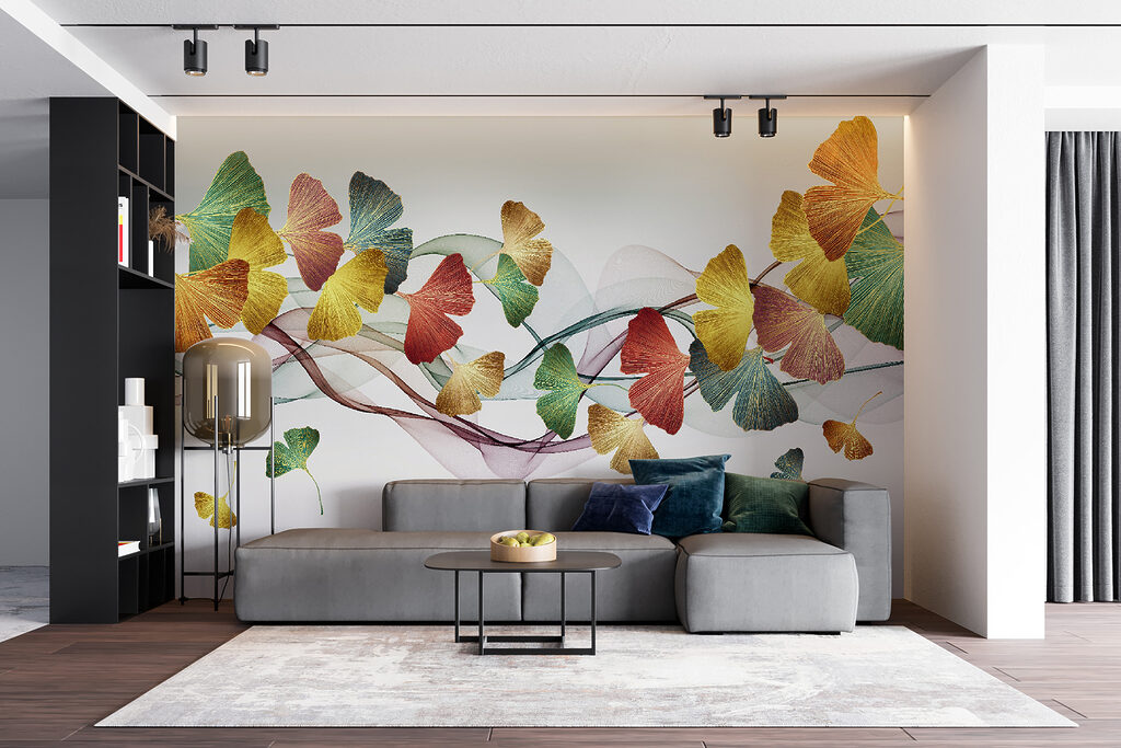 Foglie lungo nastri colorati — ambiente 3