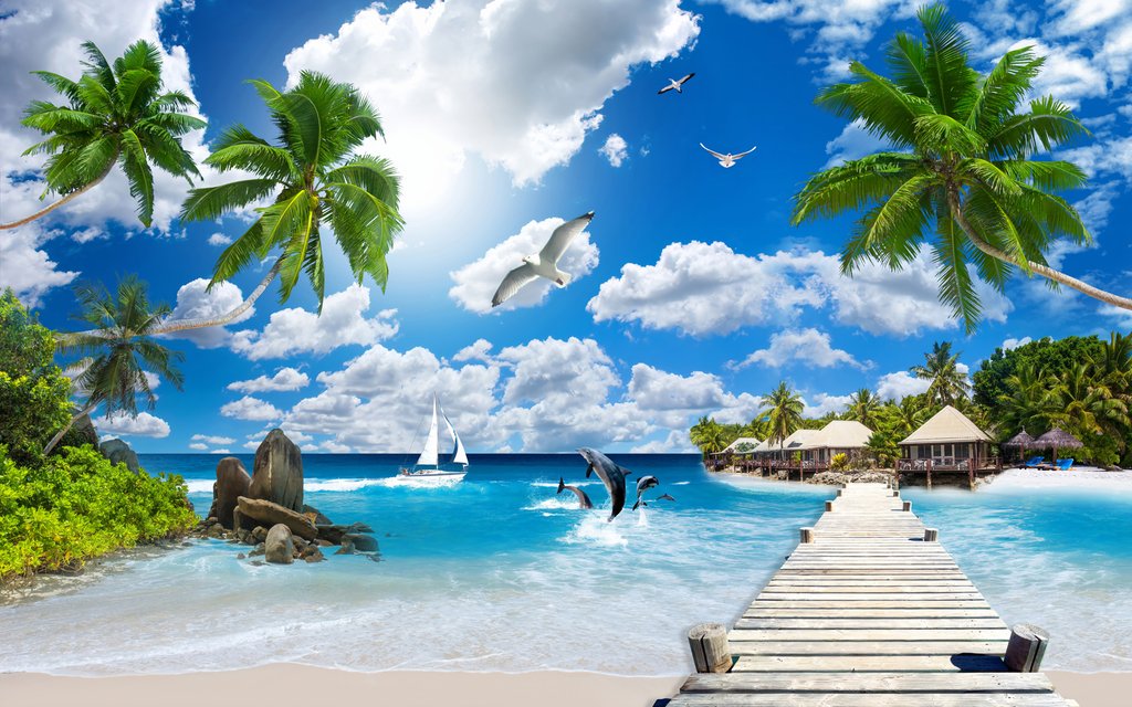 Molo sul blu tropicale — design completo