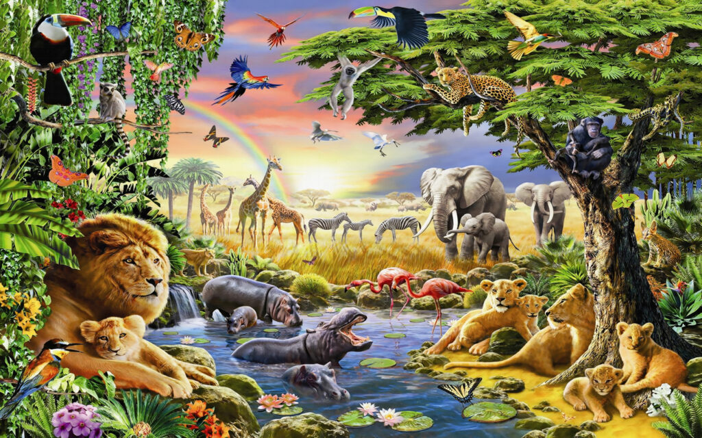 Animali attorno al laghetto — design completo