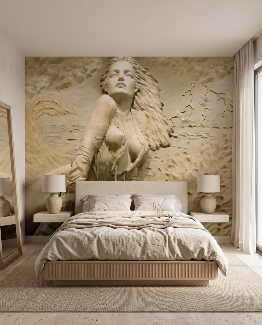 Figura femminile tra dune in un ambiente