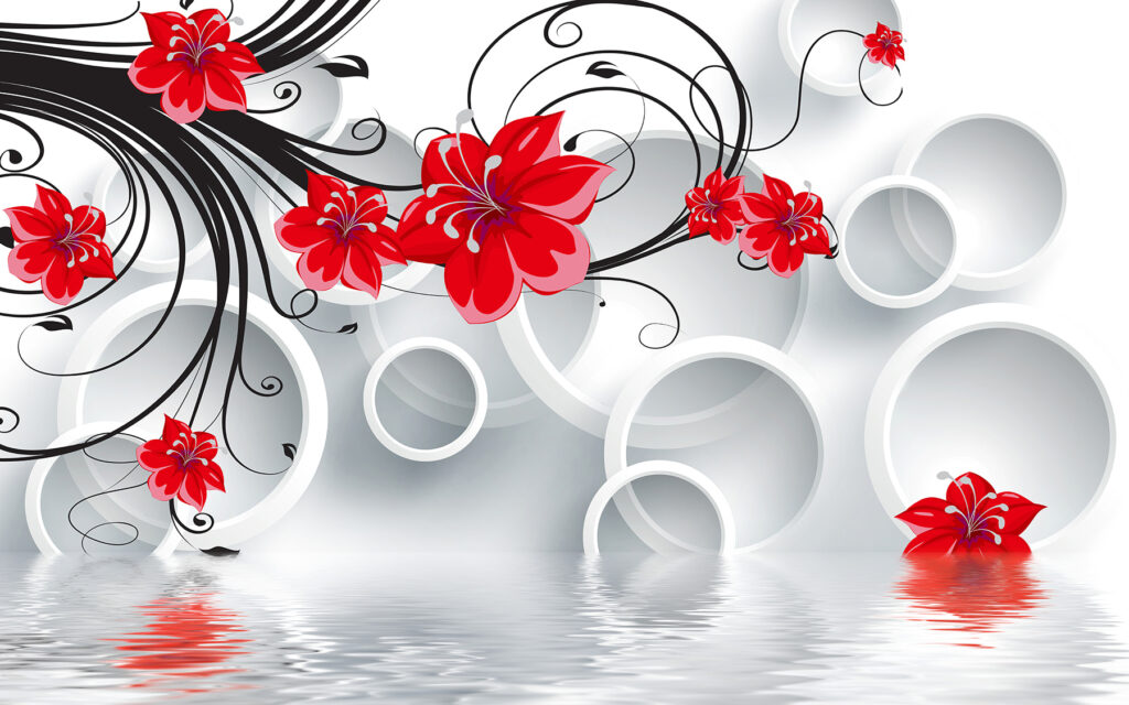 Fiori rossi e cerchi — design completo