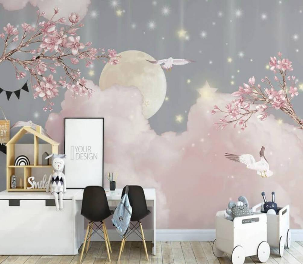 Uccelli sopra nuvole rosa — ambiente 1