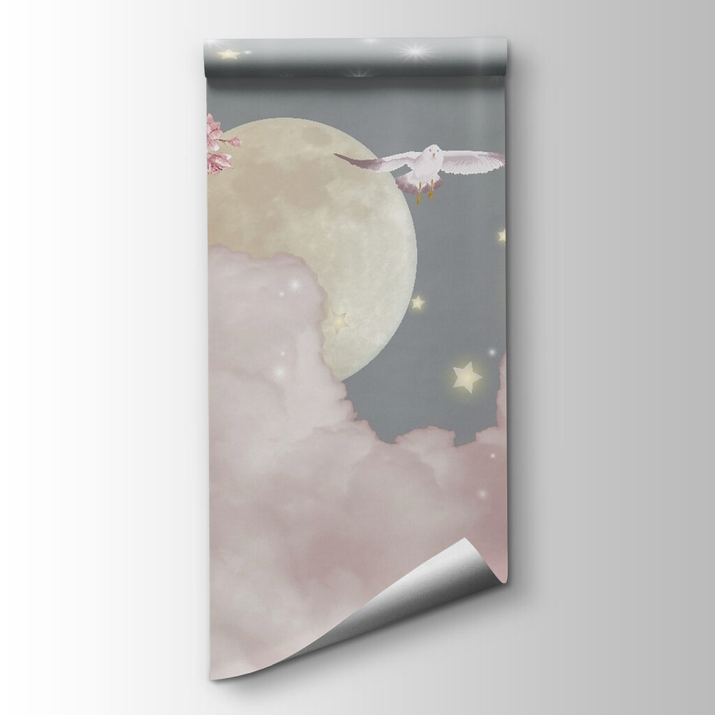 Uccelli sopra nuvole rosa — vista del prodotto