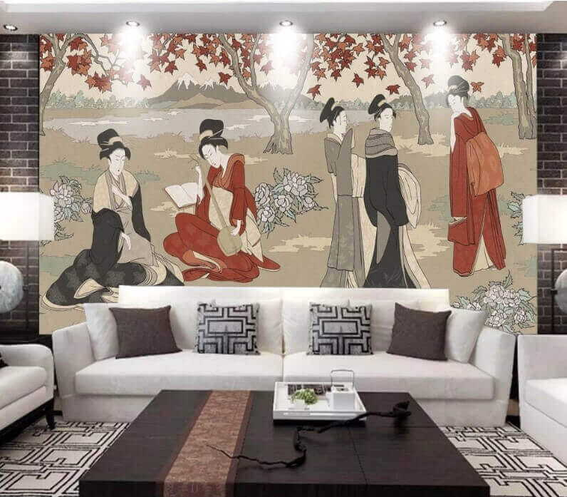 Donne sotto alberi rossi — ambiente 1