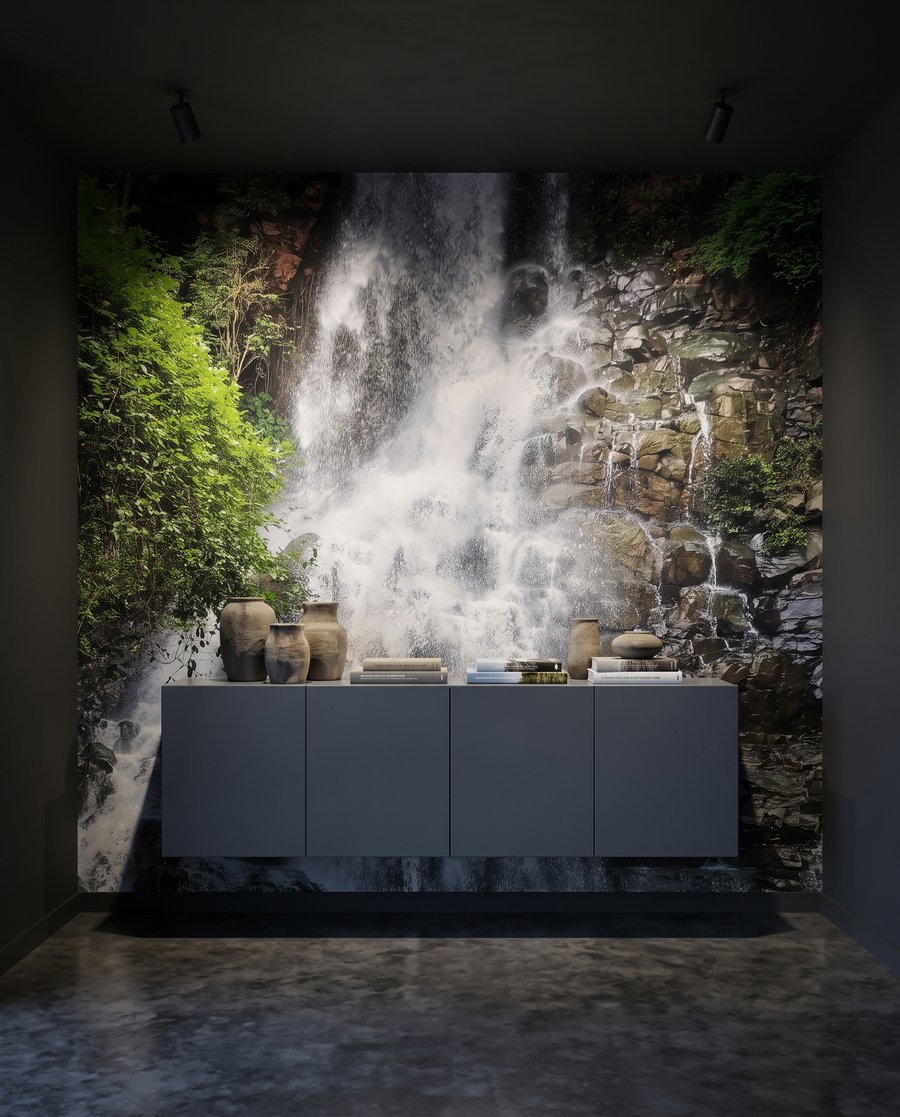 Cascata tra rocce scure — ambiente 4