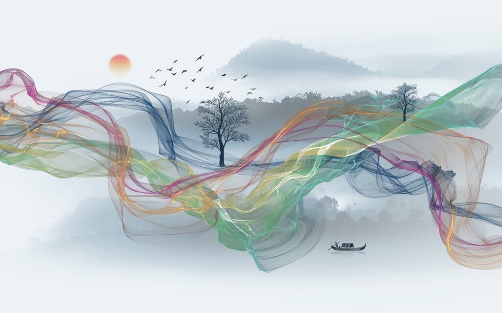 Nastri colorati nella nebbia — design completo