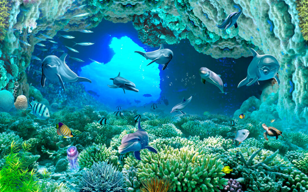 Delfini tra i coralli — design completo