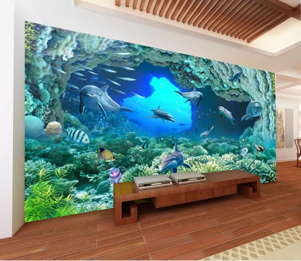 Delfini tra i coralli in un ambiente