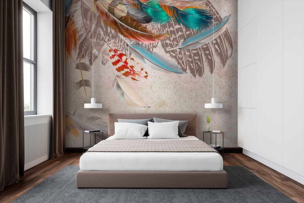 Piume colorate che scendono — ambiente 3