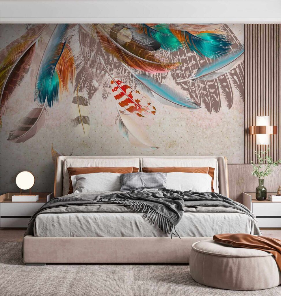 Piume colorate che scendono — ambiente 4