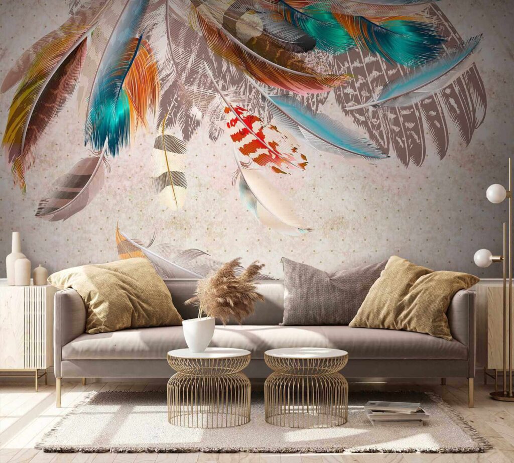 Piume colorate che scendono — ambiente 7