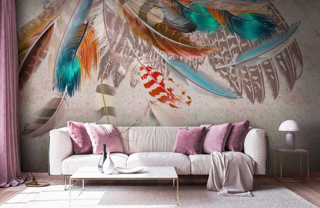 Piume colorate che scendono — ambiente 8