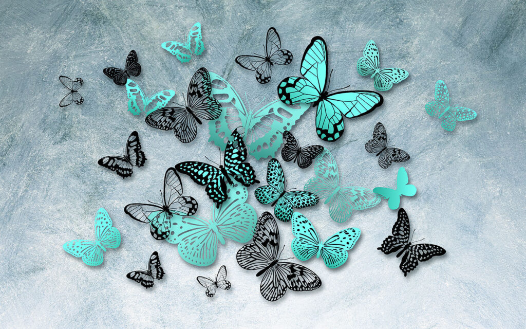 Farfalle turchesi in volo — design completo