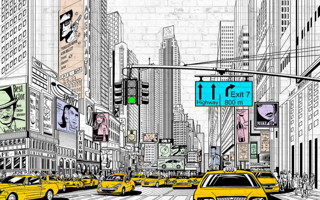 Taxi gialli tra linee — design completo