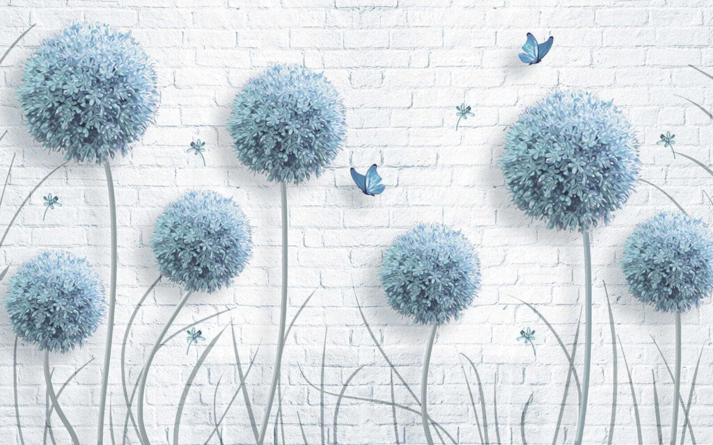 Fiori blu su mattoni — design completo